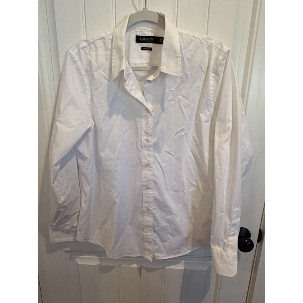 Lauren Ralph Lauren Women XL White PurePress Button Down Shirt Embroidered LRL